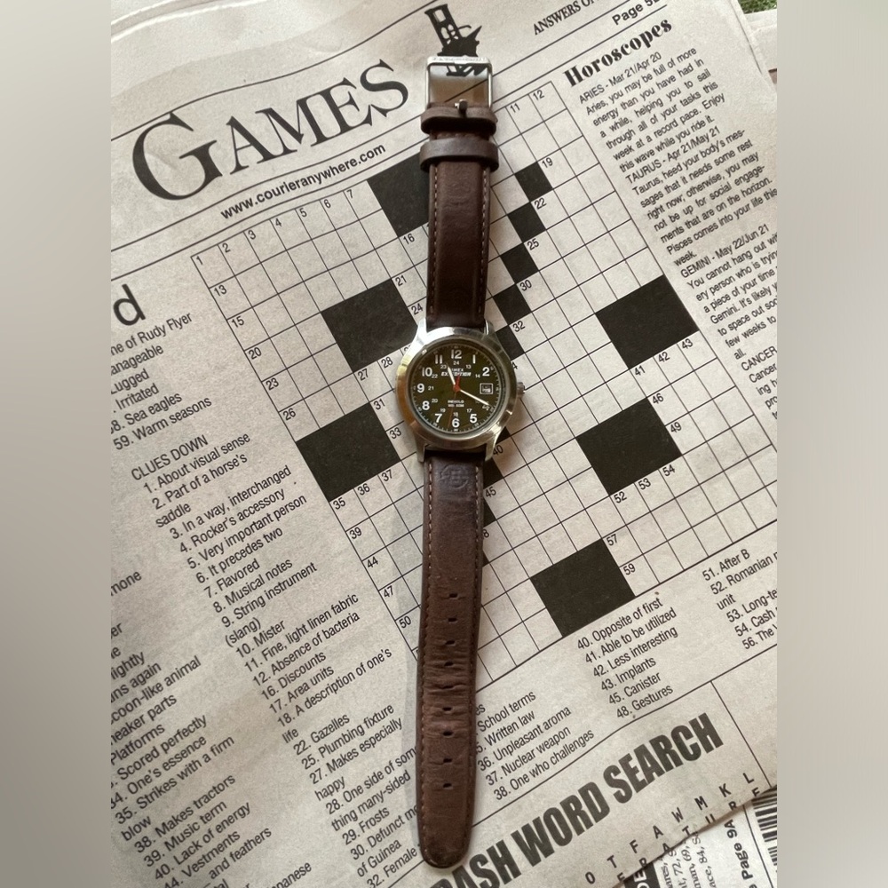 Timex Expedition Watch Men Silver Tone Green Dial Indiglo Date 24M